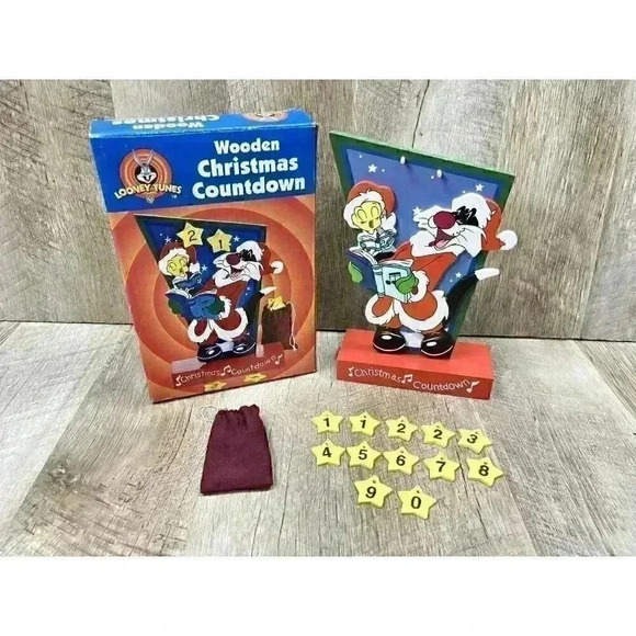 Vtg Looney Tunes Wooden Christmas Countdown Calendar Advent Sylvester & Tweety - Picture 1 of 7